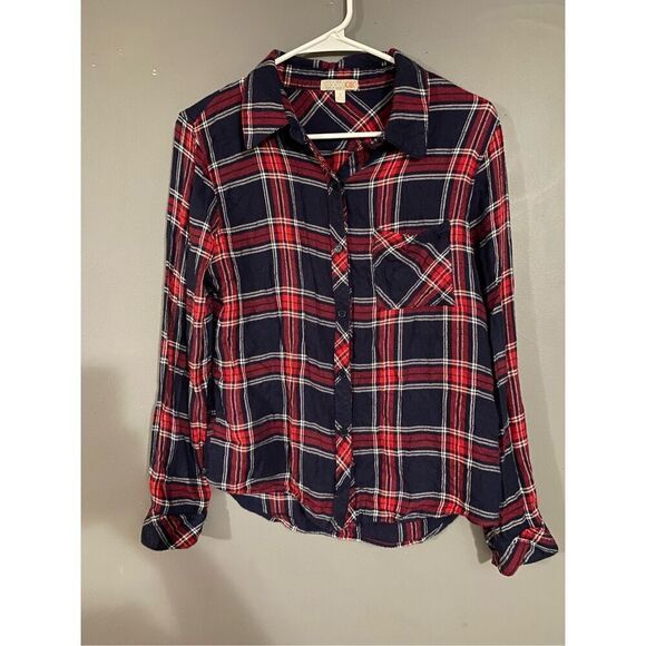 Gianni Bini Red And Blue Plaid Button Up Top Size Small - Picture 1 of 6